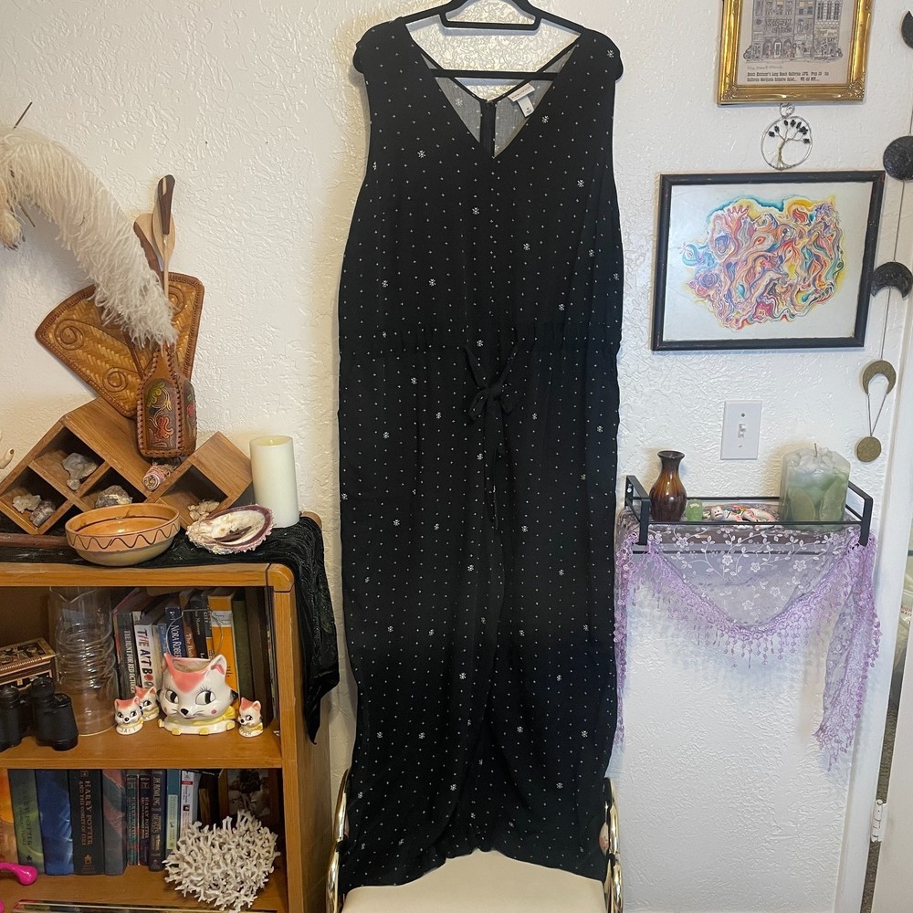 🌻Ava & Viv {1X} Black/White Sleeveless Pantsuit/Jumpsuit Wide Leg - Picture 1 of 9